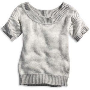 American Eagle Outfitters Boat Neck Gray Striped Short Sleeve Slouch Sweater M